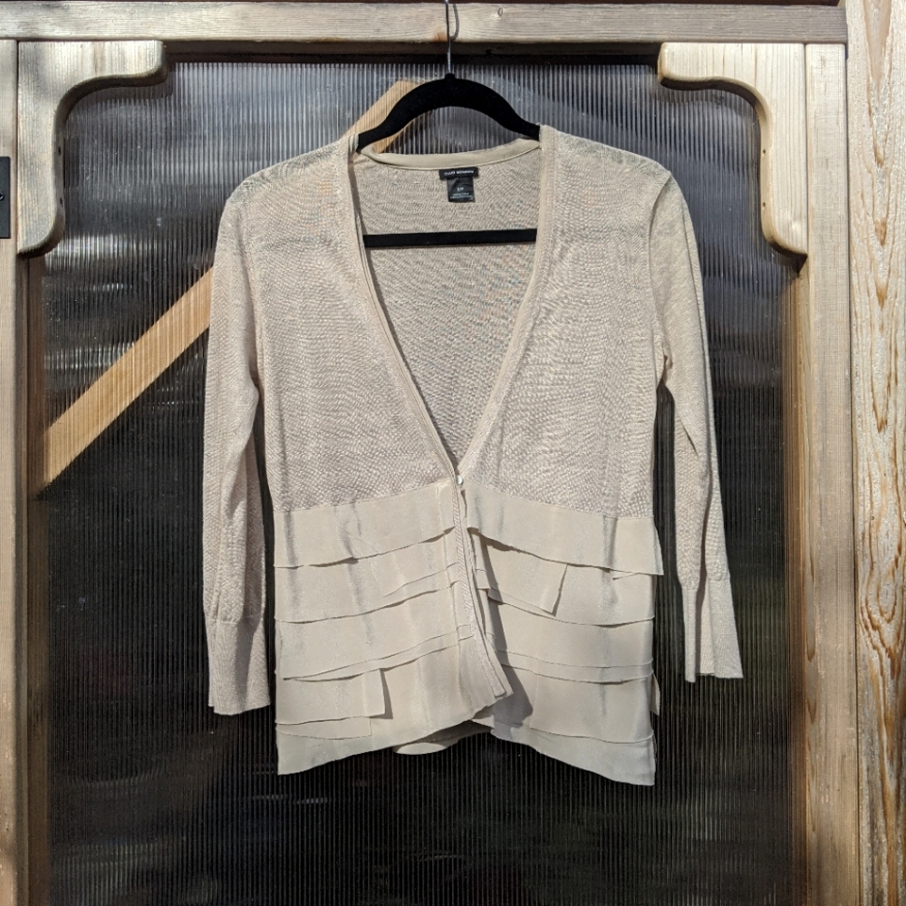 Club Monaco SMALL Beige Semi-Sheer Ruffled Cardigan